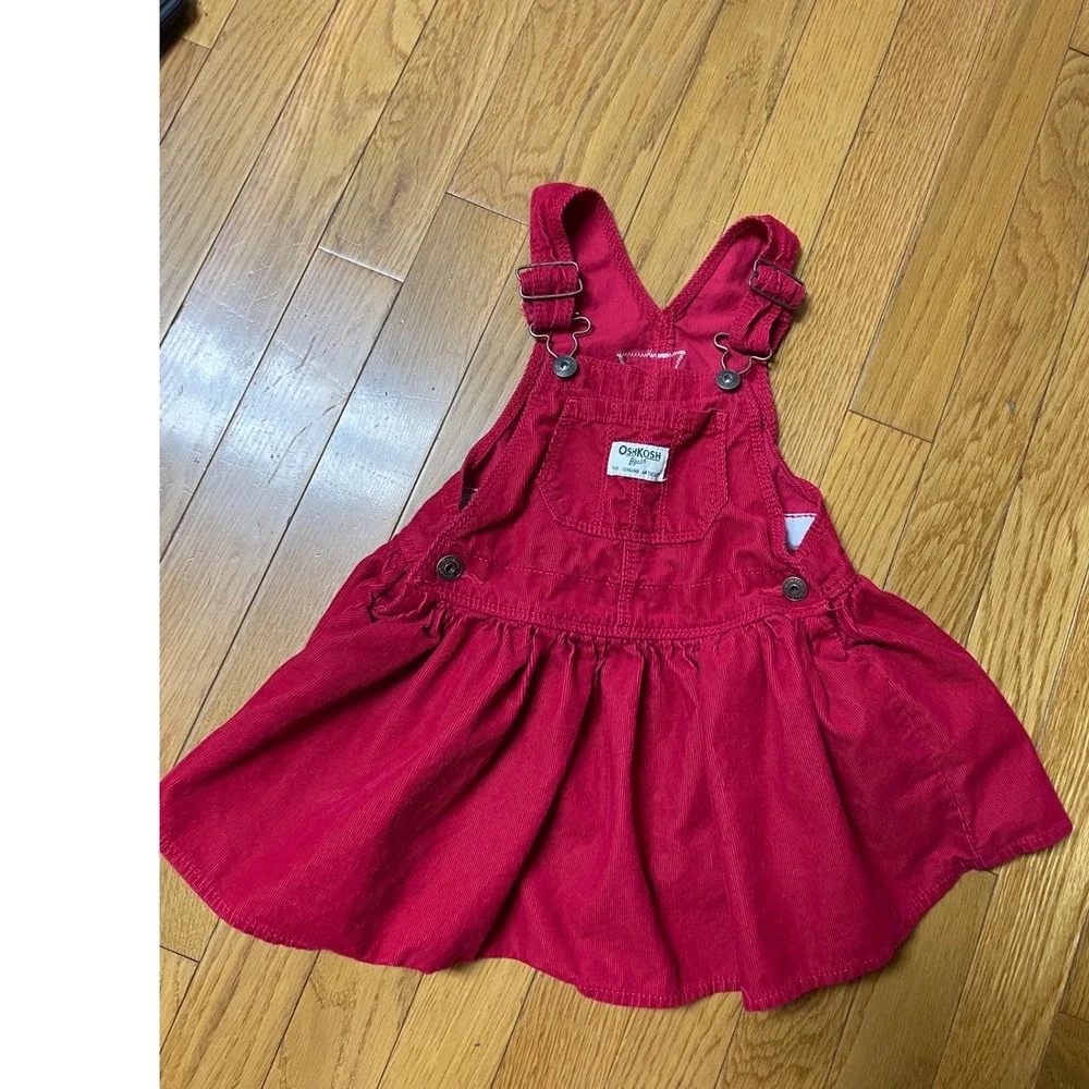 OshKosh Bgosh Red Corduroy Jumper Dress Overall Skirt Kids 24M